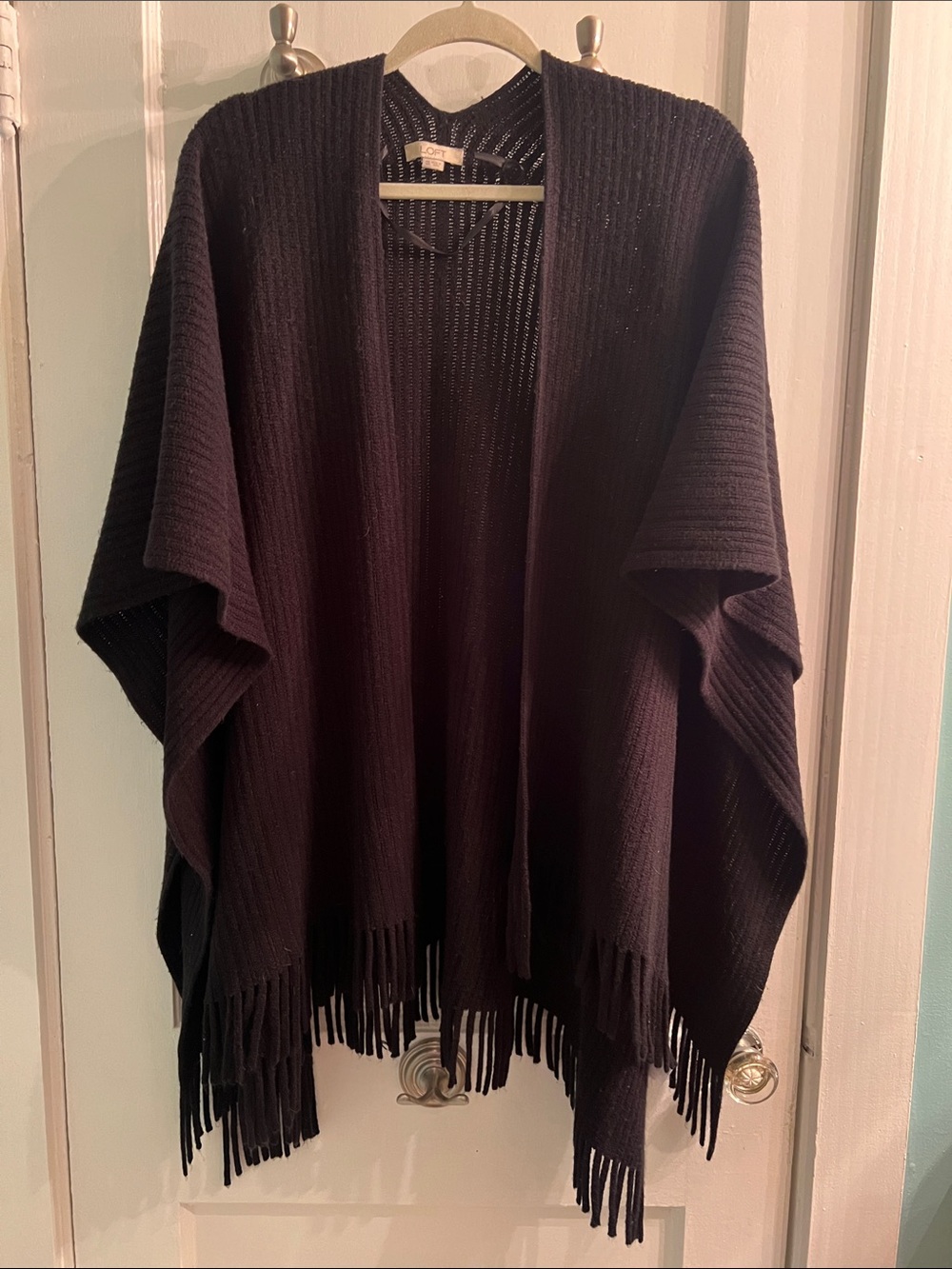 Loft Black Fringe Poncho Shawl